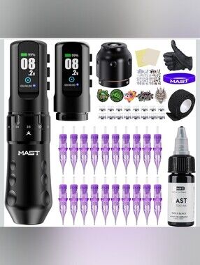 Mast Tattoo Flip4 Pro Complete Tattoo Kit Wireless Tattoo Machine Pen 7 New